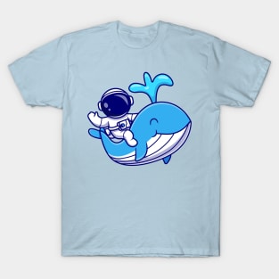 Astronaut With Cute Whale Cartoon T-Shirt